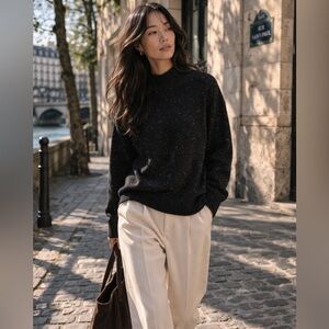 Bella Dahl 100% Cashmere Sweater Black Speckled Mock Neck Size S Cozy Chic